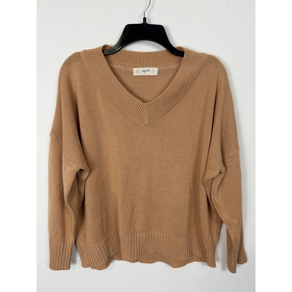 66girls Women Sweater Tan V-Neck Oversized Dolman Sleeve One Size